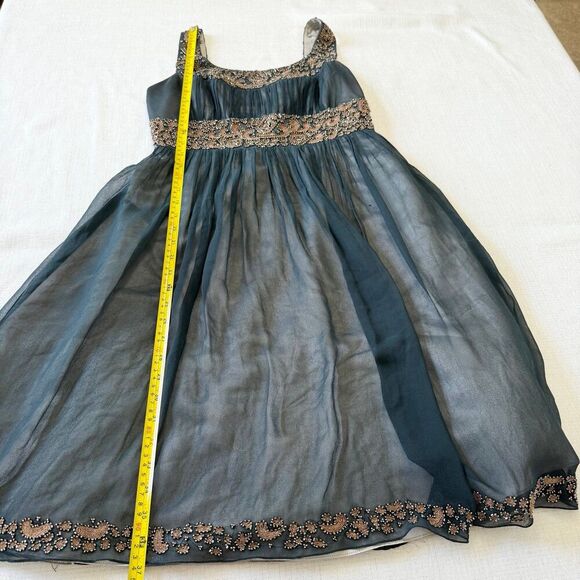 Adrianna Papell Navy Silk Pleated Babydoll Beaded Whimsigoth Grunge Prom Gown 6 - Picture 7 of 13